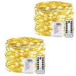 plainshe Battery Fairy Lights - 2 Pack, 10m 100 Led Copper Wire Fairy Lights, 8 Modes Remote Control Timer, Waterproof String Lights Battery Operated, Christmas Decoration Indoor Outdoor