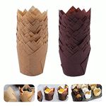 Tulip Cupcake Cases, 200Pcs Baking Cases Greaseproof Muffin Cup for Weddings, Birthdays, Nature and Brown, 2 Inches (2 colors 200pcs)