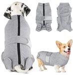 AUTOWT Dog Surgery Recovery Suit - Dog Cone E-Collar Alternative Onesie After Surgery, Pet Surgical Spay Suit Abdominal Wounds Protect, Anti-Licking Pet Vest for Female Male Dog(Threaded Cuff-Grey, L)