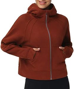 THE GYM PEOPLE Women's Full-Zip Up Hoodies Jacket Fleece Workout Crop Tops Sweatshirts with Pockets Thumb Hole Maroon