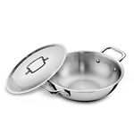 KENT Triply Kadai 26 CM with SS Lid 3.1 L | Cool-Touch SS Hollow Cast Handle | Induction Friendly | Dishwasher Safe (Stainless Steel;Aluminium)