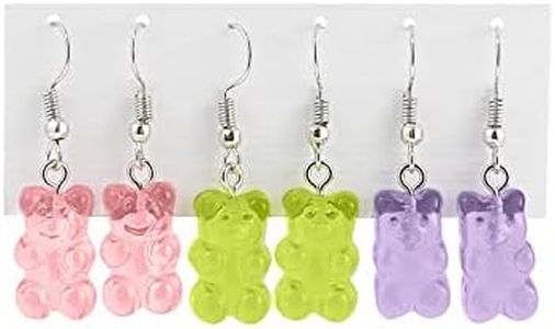 3Pairs Gummy Bear Earrings, Lovely Candy Color Translucent Jelly Bear Dangle Earrings for Women Cute Trendy Jewelry-purple green pink