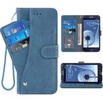 ELISORLI Compatible with Samsung Galaxy S3 Wallet Case Wrist Strap Lanyard Leather Flip Card Holder Stand Cell Accessories Phone Cover for Gaxaly SIII Neo Galaxies S III 3 3S GS3 I9300 Women Men-Blue