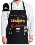 GrandFather Funny Kitchen Apron wrapped in Reusable Drawstring Cotton Bag - Cooking Grilling Chef BBQ - Men Dad- 100% Cotton 240 g - Adjustable 2 Pockets - Worlds Best Grandpa and Grillmaster