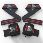 Wrist Wraps + Lifting Straps Bundle (2 Pairs) for Weightlifting, Crossfit, Workout, Gym, Powerlifting, Bodybuilding - Support for Women & Men, Avoid Injury during Weight Lifting - Red, 1 Year Warranty