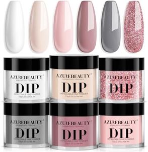 Dip Powder Nail Set, AZUREBEAUTY 6 Colors Classic Nude Collection Skin Tone Glitter Pastel Dipping Powder Starter Kit French Nail Art Manicure DIY Salon Home Gifts for Women, No Need Nail Lamp Cured