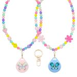 XEEWEN for Airtag Necklace Holder, 2 Pack Cute Beaded Case Cover for Kids Toddler Girl (Butterfly)