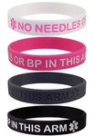 Max Petals Lymphedema Alert NO NEEDLES OR BP THIS ARM Silicone Bracelet Wristbands, Pink Black White Grey, Medium