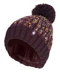 HEAT HOLDERS - Ladies Chunky Thermal Winter Fashion Bobble Hat with Extra Large Pom Pom (One Size, Wine)