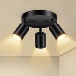 BoostArea LED 3 Light Track Lighting Kit, LED Track Lighting Fixtures, Black Round Ceiling Spot Lighting, Flexibly Rotatable Light Head for Kitchen, Living Room, Bedroom, GU10 Bulb Not Included