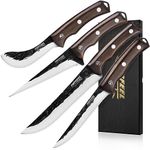 Topfeel 4PCS Hand Forged Butcher Knife Set - Slicing Knife,Boning Knife, Dividing Knife,Skinning Butcher Knife,High Carbon Steel Meat Cutting Knife for Home Kitchen & Outdoor…