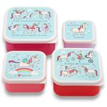 Tyrrell Katz Kids Snack Boxes with Unicorn Print - Children's 4 Piece Set - Freezer Safe Square Food Storage Containers