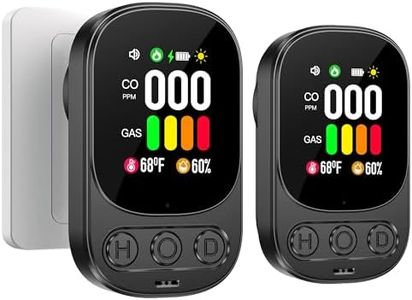 HAKINAKU 2-Pack 4in1 Plug in Carbon Monoxide Detector & Natural Gas Combination Detectors with Backup Battery CO Gas Temp Humidity 2.1'' HD Screen & Indicator, Methane Combustible Gas Alarm,Black