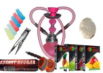 2 Hose Hookah Neon, Two Styles to Choose from 12" Height, Cute Shape Comes with 10 Instant Charcoal, 5 Mouth Tips, 25 foil Paper and assorted Flavor (Style 2, Pink)