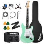 Electric Guitar Kit, 39 Inch Solid Right Handed Guitar for Experienced Player, HSS Pickup, Coil Split with Amp + 4*Guitar Picks + 6*String Set + Cable + Electric Guitar Bag, Mint Green, TST-220 SFG