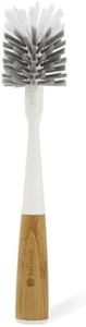 Full Circle Clean Reach Bottle Brush with Replaceable Bristle Brush Head, Bamboo Handle, White