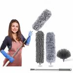 INCLUSSHOP® 3 in 1 Duster Microfiber Feather Duster 4PCS Bendable & Extendable Fan Cleaning Duster with 100 inches Expandable Pole Handle Washable Duster for High Ceiling Fans,Window Blinds, Furniture