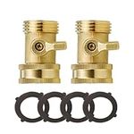 Solid Brass Shut Off Valve, 3/4" GHT Garden Hose Shut Off Valve 2 Pack Water Hose Turn Off Ball Valve Adapter with 4Pcs Washers