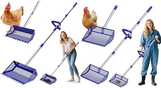 12 +10 Inch Chicken Poop Scooper & Rake 2-in-1,Large Metal Shovel Head, Rubber Handle Stainless Steel Chicken Litter Scoop for Chicken Coops, Litter Screening Scoop (35 to 65in) US Patent Pending