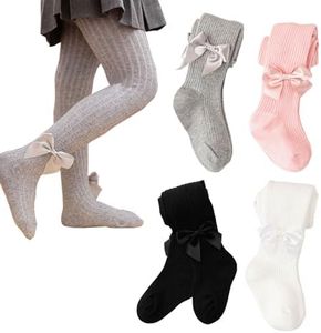 Uabwim 2PCS Tights for Girls,Baby Toddler Tights With Cute Bow Decoration,Leggings Winter Warm Stockings Cotton Pantyhose for Newborn Infant Black/White 6-8 Years