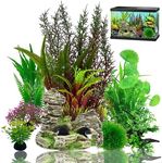 Naturezhen Aquarium Decorations Plants, 9Pcs Artificial Fish Tank Plants and Rock Decor Set, Fish Tank Accessories Fish Tank Decor, Aquarium Decor Fish Tank Plastic Plants (4cm-28cm))