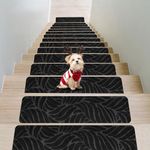 Bolinker Non-Slip Stair Treads Carpet for Wooden Steps, 29.9 x 7.9IN Indoor Self-Adhesive Stair Treads Mat, Comes with Beautiful Patterns, Anti Slip Stair Rugs for Kids Elders and Dogs 7PCS(Black)