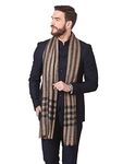 Pashtush Woven Mens Fine Wool Stole, Check-Stipe Design, Mens Muffler, Warm Cashmere Feel (Black)