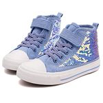 Toandon Girls Kids Canvas Shoes Sneakers for Toddler Boys Color Change Flipping Sequins Glitter Sparkle Slip On High Top Adjustable Hook Loop Straps Velcro Non-Slip Lightweight Blue Size 13