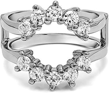 TwoBirch 1 Ct. Round Sunburst Halo Ring Guard in Sterling Silver with Cubic Zirconia (Size 5)