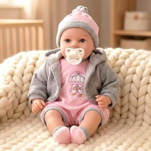 The Magic Toy Shop BiBi Doll Blush Realistic Baby Doll 18" – Soft Vinyl Baby for Girls & Boys with Interactive Sounds & Trendy Outfit – Newborn Girl for Kids 18 Months+
