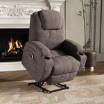 Devoko Power Lift Recliner Chair for Elderly,Ergonomic Sofa with Massage,Soft Classic Single Sofa,Standing Assistance with 3 Positions,4 Side Pockets,Cup Holders,Living Room,Brown