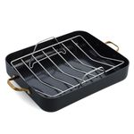 GreenPan Reserve Hard Anodized Healthy Ceramic Nonstick, 16" x 13" Roasting Pan with Roaster Rack, PFAS-Free, Dishwasher Safe, Oven Safe, Gold Handles, Black