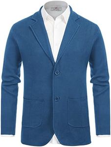 Men's Cardigan Shawl Collar Sweater Stretchy Sports Coat with 2 Pockets Denim Blue L
