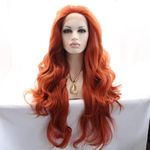 xiweiya Copper Red Lace Front Wig Long Natural Wavy Synthetic Auburn Lace Front Wig Pre Plucked Free Part Heat Resistant Hair for Women 24Inch