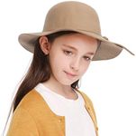 Bienvenu Kids Girl's Vintage Dome 100% Wool Felt Bowler Cap Floppy Hat Bow, Camel, One Size