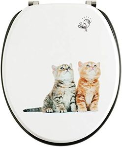 Wirquin 20723912 Abattant WC en fibre de bois Woody 100% FSC Chatons, blanc et noir