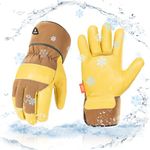 Vgo 0°C/32°F Winter Men's Leather Work Gloves,3M Thinsulate Lined,Waterproof Insulated Work Gloves(L,Brown,PA3501FW)