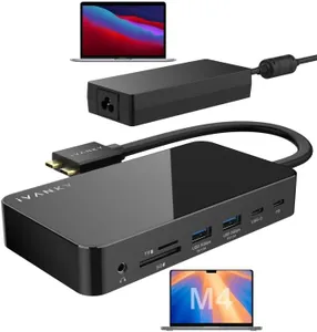 iVANKY FusionDock 1 M4 MacBook Pro Docking Station with 150W Power Adapter, 12-in-2 Dual 4K@60Hz Monitor Dock for MacBook M1/M2/M3 Pro/Max Display Dock 2HDMI 2.0, 96W PD, 6 USB, Ethernet SD/TF Audio