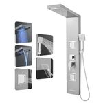 ROVOGO Shower Panel Tower System with Led Lights, Rainfall Waterfall Shower, Body Jets, Handheld and Tub Spout, Stainless Steel Shower Column with Built-in Mixer Valve, Brushed