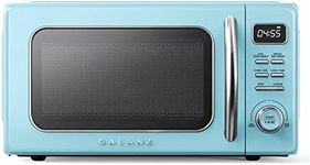 Galanz GLCMKZ11BER10 Retro Countertop Microwave Oven with Auto Cook & Reheat, Defrost, Quick Start Functions, Easy Clean with Glass Turntable, Pull Handle, 1.1 cu ft, Blue