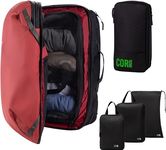 COR Surf Carry On Travel Backpack Bundle | Island Hopper Travel Backpack with Toiletry Bag and Compression Packing Cube Set, (Red 28L) Travel Backpacks