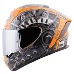 Steelbird SA-2 Terminator 2.0 Full Face Graphic Helmet in Glossy Fluo Finish with Chrome Visor (L, Fluo Orange)