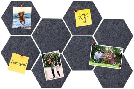 HULAVO 8 Pcs Hexagon Felt Cork Bulletin Board Tiles, Self Adhesive DIY Bulletin Board Pin Board for Office School Home Wall Decor Memos Photos Display(Deep Grey)