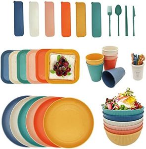 YEEBECA 67 Pieces Plastic Dinnerware Set for 6, BPA-Free Unbreakable Dinner Set for 6 People, The Outdoor Camping Tableware Set in 6 Colors Suitable for Family Dinners, Picnics and Camping.