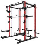 Eonfit E3 Smith Machine with 3D Rotating Arm for Home Gym Equipment, Multi-Function Power Cage Squat Rack with Cable Crossover LAT Pulldown Pulley System All in One (E3 RED PRO)