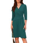 GRACE KARIN Women's A-line Dress 3/4 Sleeve Dress with Waistband Wedding Guest Blue-Green XXL