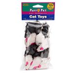 Penn Plax Play Fur Mice Cat Toys – Mixed Bag of 12 Play Mice with Rattling Sounds – 3 Color Variety Pack - CAT531, Black and White (Twо Расk)