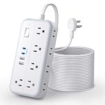 Flat Extension Cord 25 FT, NTONPOWER Surge Protector Power Strip, 10 Widely Outlets with 4 USB Ports (2 USB C), 3 Side, Overload Protection, 2700J, Mountable Multiple Outlets for Home Office