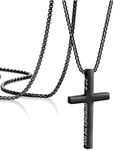 JoycuFF Black Cross Necklaces for Men Christian Faith Religious Minimalist Baptism Classical Bible Verse Friendship Jewelry Prayer Gifts Black Plated Stainless Steel Chain Length 16-30 Inch, Stainless Steel, Rhinestone