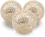 Folmywy 3 Pack Decorative Glass Balls 3.35inch Centerpiece Ball Set Mirror Glass Sphere Mosaic Solid Orbs Gold Round for Bowls Vases Dining Table Decor Modern